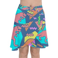 Dinosaur Pattern Chiffon Wrap Front Skirt by Wav3s