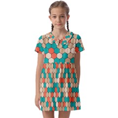 Multicolored Honeycomb Colorful Abstract Geometry Kids  Asymmetric Collar Dress by Vaneshop