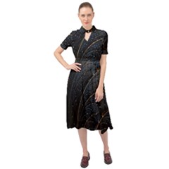 Abstract Dark Shine Structure Fractal Golden Keyhole Neckline Chiffon Dress by Vaneshop