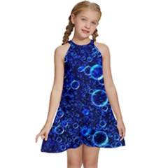 Blue Bubbles Abstract Kids  Halter Collar Waist Tie Chiffon Dress by Vaneshop