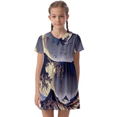 The Great Wave Off Kanagawa Japanese Waves Kids  Asymmetric Collar Dress by Vaneshop