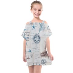 Nautical Lighthouse Vintage Postcard French Writing Kids  One Piece Chiffon Dress by Vaneshop