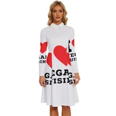 I Love Vegan Cuisine Long Sleeve Shirt Collar A-line Dress by ilovewhateva