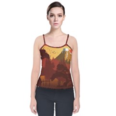 Japan Art Illustration Velvet Spaghetti Strap Top by Grandong