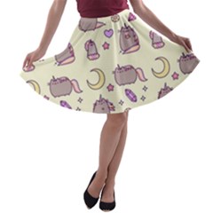 Beautiful Beauty Cartoon Cat A-line Skater Skirt by Grandong