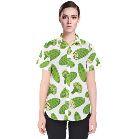 Vegetable Pattern With Composition Broccoli Women s Short Sleeve Shirt by Grandong