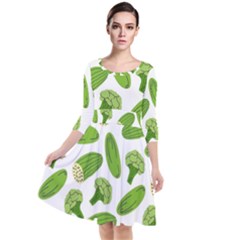 Vegetable Pattern With Composition Broccoli Quarter Sleeve Waist Band Dress by Grandong