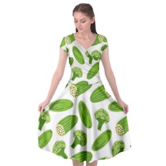 Vegetable Pattern With Composition Broccoli Cap Sleeve Wrap Front Dress by Grandong