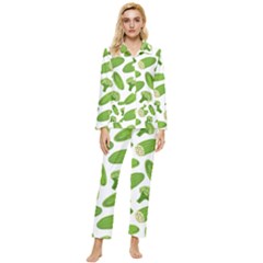 Vegetable Pattern With Composition Broccoli Womens  Long Sleeve Velvet Pocket Pajamas Set by Grandong