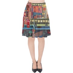 The City Style Bus Fantasy Architecture Art Velvet High Waist Skirt by Grandong