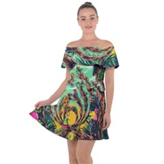 Monkey Tiger Bird Parrot Forest Jungle Style Off Shoulder Velour Dress by Grandong