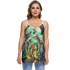 Monkey Tiger Bird Parrot Forest Jungle Style Casual Spaghetti Strap Chiffon Top by Grandong