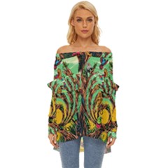 Monkey Tiger Bird Parrot Forest Jungle Style Off Shoulder Chiffon Pocket Shirt by Grandong