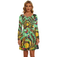 Monkey Tiger Bird Parrot Forest Jungle Style Long Sleeve Wide Neck Velvet Dress by Grandong