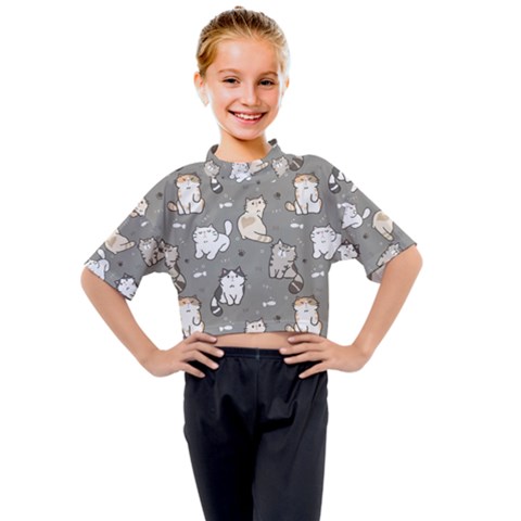 Cute Cat Pattern Cartoon Kids Mock Neck Tee by Cowasu