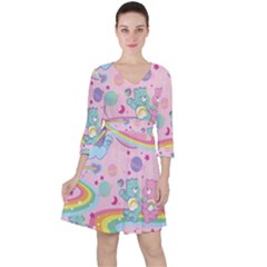 Bears Kawaii Pattern Quarter Sleeve Ruffle Waist Dress by Cowasu