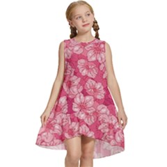 Cute Pink Sakura Flower Pattern Kids  Frill Swing Dress by Cowasu