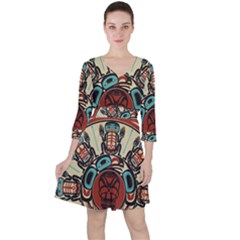 Skull Grateful Dead Phone Gratefuldead Quarter Sleeve Ruffle Waist Dress by Cowasu