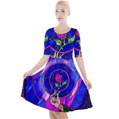 Stained Glass Rose Quarter Sleeve A-line Dress by Cowasu