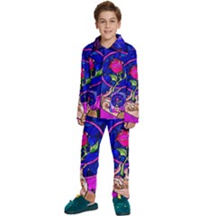 Stained Glass Rose Kids  Long Sleeve Velvet Pajamas Set by Cowasu