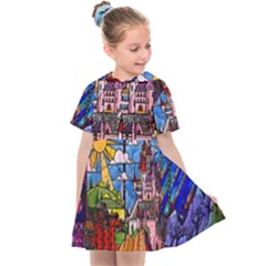 Beauty Stained Glass Castle Building Kids  Sailor Dress by Cowasu