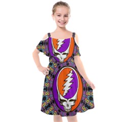 Gratefuldead Grateful Dead Pattern Kids  Cut Out Shoulders Chiffon Dress by Cowasu