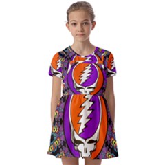 Gratefuldead Grateful Dead Pattern Kids  Short Sleeve Pinafore Style Dress by Cowasu