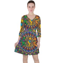 Grateful Dead Pattern Quarter Sleeve Ruffle Waist Dress by Cowasu