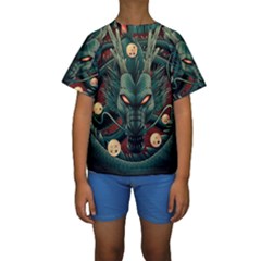 Dragon Art Kids  Short Sleeve Swimwear by Cowasu