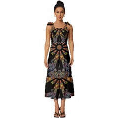 Skull Death Mosaic Artwork Stained Glass Tie-strap Tiered Midi Chiffon Dress by Cowasu