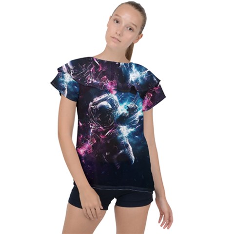 Psychedelic Astronaut Trippy Space Art Ruffle Collar Chiffon Blouse by Bangk1t