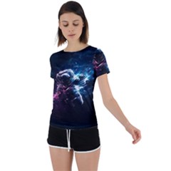 Psychedelic Astronaut Trippy Space Art Back Circle Cutout Sports Tee by Bangk1t