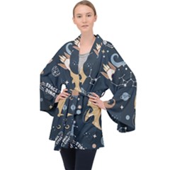 Space Theme Art Pattern Design Wallpaper Long Sleeve Velvet Kimono  by Ndabl3x