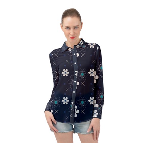 Flowers Pattern Pattern Flower Texture Long Sleeve Chiffon Shirt by Ndabl3x