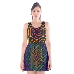 Circuit Hexagonal Geometric Pattern Background Pattern Scoop Neck Skater Dress by Ndabl3x