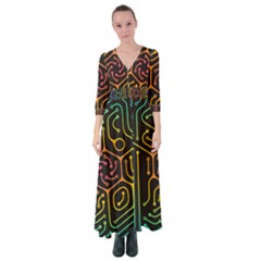 Circuit Hexagonal Geometric Pattern Background Pattern Button Up Maxi Dress by Ndabl3x