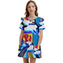 Stop Retro Abstract Stop Sign Blur Kids  Frilly Sleeves Pocket Dress View1