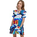 Stop Retro Abstract Stop Sign Blur Kids  Frilly Sleeves Pocket Dress View3