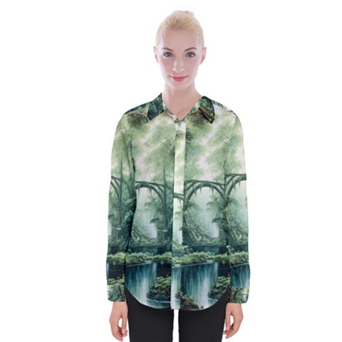 River Forest Wood Nature Womens Long Sleeve Shirt by Ndabl3x