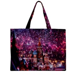 Moscow Kremlin Saint Basils Cathedral Architecture  Building Cityscape Night Fireworks Zipper Mini Tote Bag by Cowasu