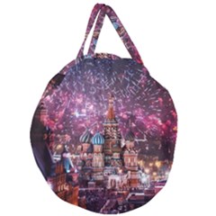 Moscow Kremlin Saint Basils Cathedral Architecture  Building Cityscape Night Fireworks Giant Round Zipper Tote by Cowasu