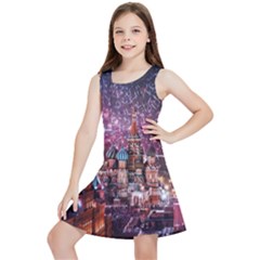 Moscow Kremlin Saint Basils Cathedral Architecture  Building Cityscape Night Fireworks Kids  Lightweight Sleeveless Dress by Cowasu