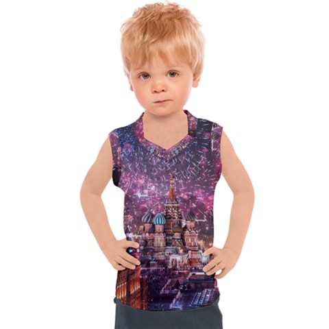 Moscow Kremlin Saint Basils Cathedral Architecture  Building Cityscape Night Fireworks Kids  Sport Tank Top by Cowasu