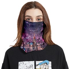 Moscow Kremlin Saint Basils Cathedral Architecture  Building Cityscape Night Fireworks Face Covering Bandana (two Sides) by Cowasu