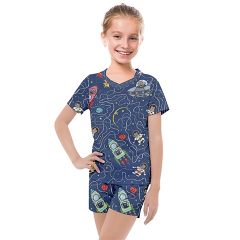 Cat Cosmos Cosmonaut Rocket Kids  Mesh Tee And Shorts Set by Cowasu