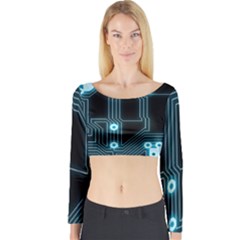 A Completely Seamless Background Design Circuitry Long Sleeve Crop Top by Amaryn4rt