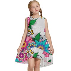 Flowers Pattern Vector Art Kids  Frill Swing Dress by Amaryn4rt