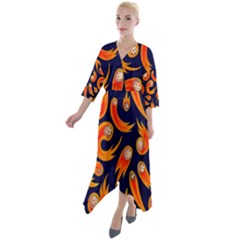 Space Patterns Pattern Quarter Sleeve Wrap Front Maxi Dress by Amaryn4rt