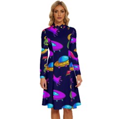 Space Pattern Long Sleeve Shirt Collar A-line Dress by Amaryn4rt