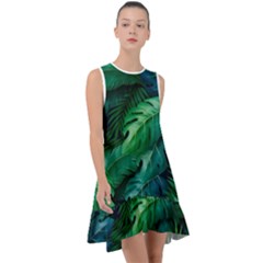 Tropical Green Leaves Background Frill Swing Dress by Amaryn4rt